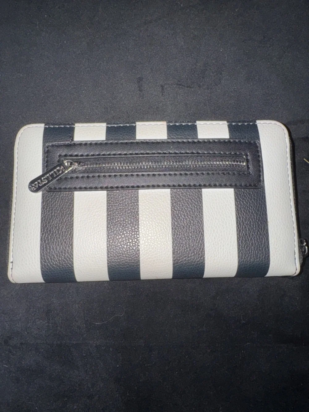 Killstar Black and White Striped Zip-Around Wallet with Bat Emblem - Picture 2 of 3